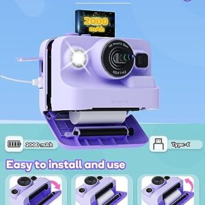 Dylanto Instant Print Camera for Kids,2.4 Inch Screen Kids Instant Cameras, Christmas Birthday Gifts for Girls Age 3-12, Portable Toddler Toy for 3 4 5 6 7 8 9 10 Year Old Girls Boys Purple