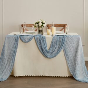 10 Pack Cheesecloth Table Runner - 13.3Ft Dusty Blue Boho Gauze Cheese Cloth Table Runner 35x160 Inch Long Romantic Sheer Table Runner for Wedding Bridal Baby Shower Birthday Party Table Decoration
