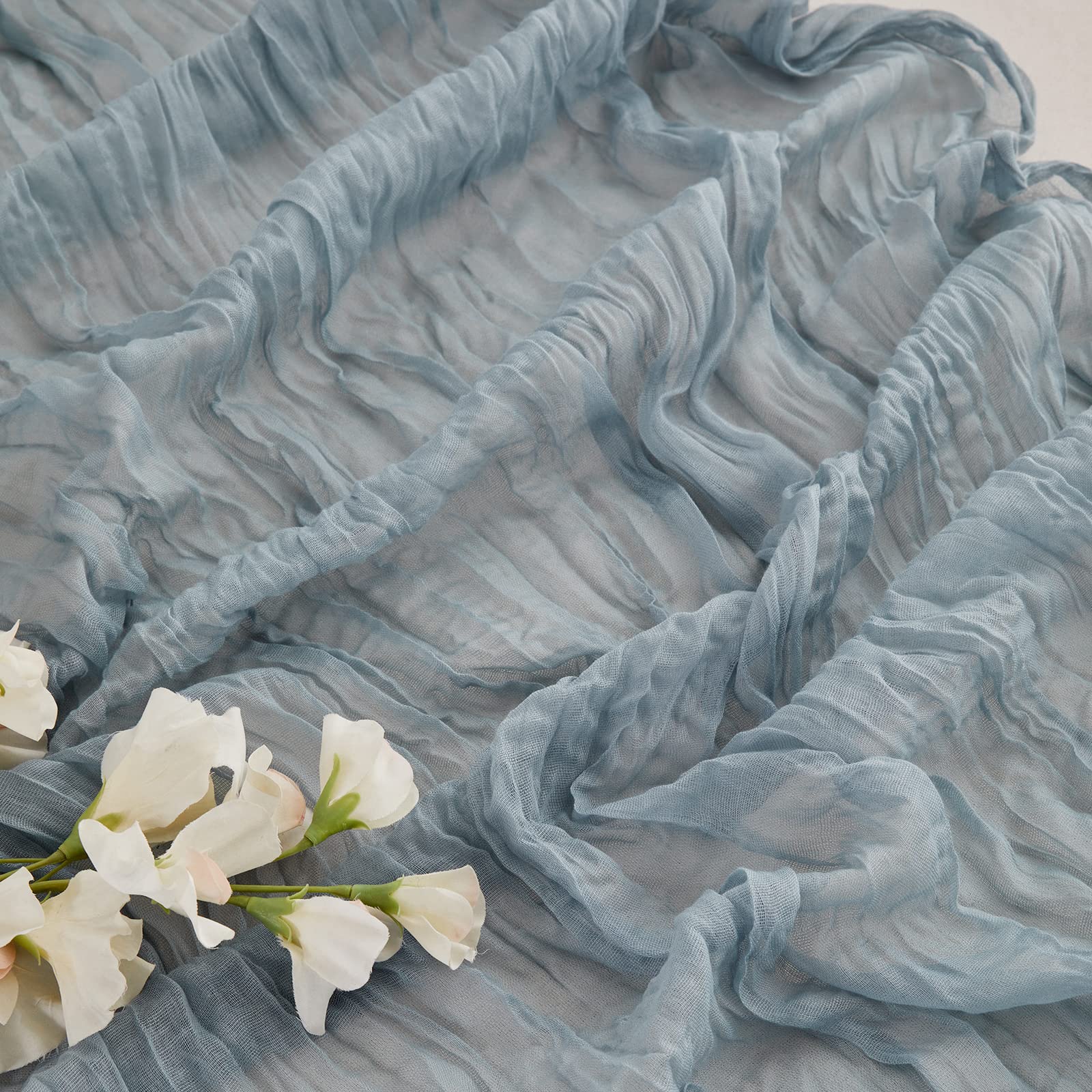 10 Pack Cheesecloth Table Runner - 13.3Ft Dusty Blue Boho Gauze Cheese Cloth Table Runner 35x160 Inch Long Romantic Sheer Table Runner for Wedding Bridal Baby Shower Birthday Party Table Decoration