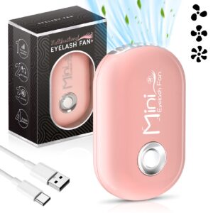 Buqikma USB Mini Lash Fan with Built in Sponge for Eyelash Extension Handheld Air Conditioning Rechargable Type C (Pink)