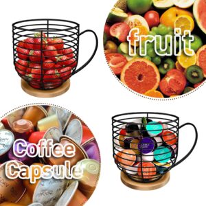 Coffee Pod Holders for Counter - K Cup Holders for Counter - Coffee Pods Storage Organizer - Coffee Bar Accessories - Large Capacity Black Wire Kup Storage with Wooden Base.