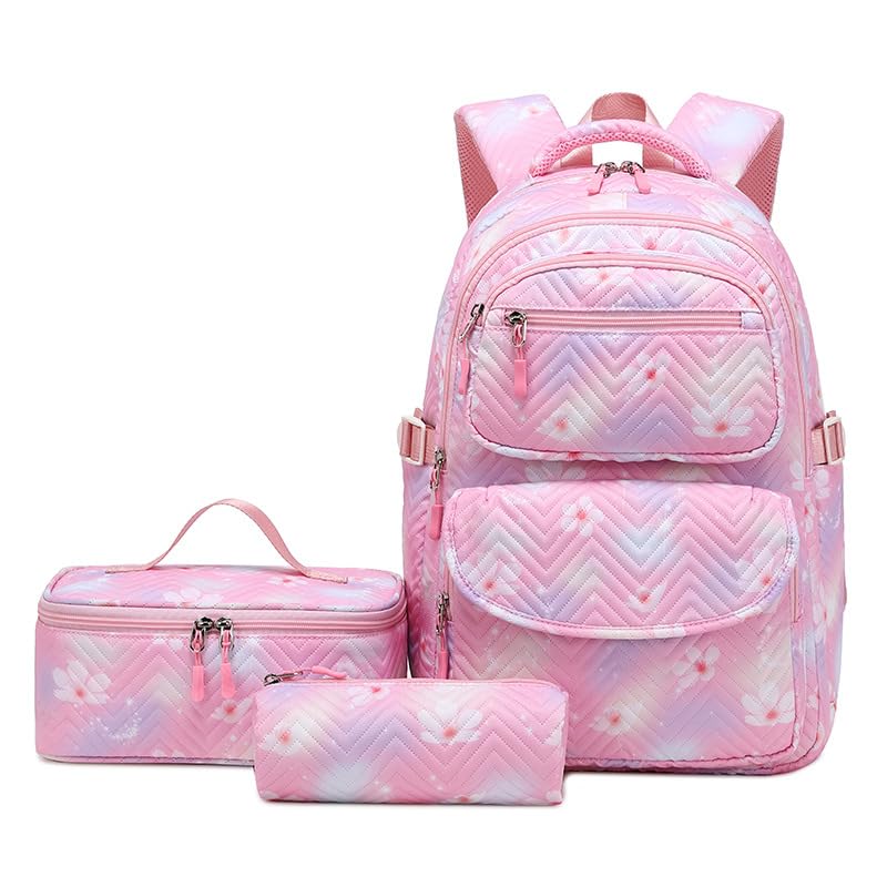 Daisy Print Backpacks for Girls 3pcs Bookbag with Lunch Bag Primary Junior High University School Bag，Pencil Bag Outdoor Daypack