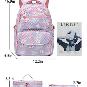 Daisy Print Backpacks for Girls 3pcs Bookbag with Lunch Bag Primary Junior High University School Bag，Pencil Bag Outdoor Daypack