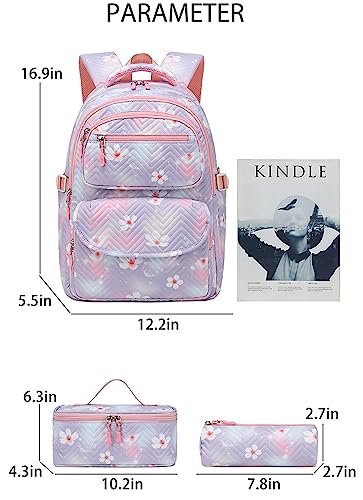 Daisy Print Backpacks for Girls 3pcs Bookbag with Lunch Bag Primary Junior High University School Bag，Pencil Bag Outdoor Daypack