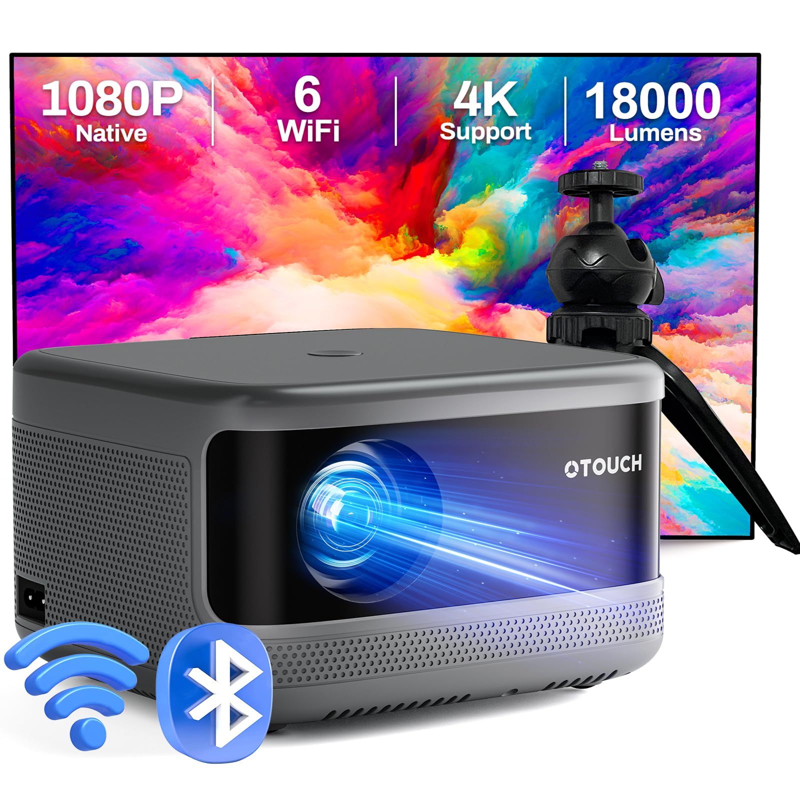 [Electric Focus]OTOUCH Projector Native 1080P 18000LM WiFi 6 Bluetooth 5.2 Projector 4K Support 4P/6D Keystone/50% Zoom/Phone Mirror/HiFi Speakers/Tripod/300''/Portable Case for Home/Outdoor 2024 New