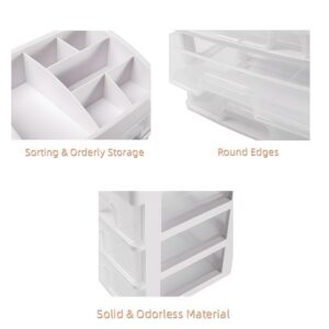 Nenozi Cosmetic Storage Box, White, 3 Large Drawers, 6 Top Compartments, PP Plastic, 11 x 7 x 5.5 in