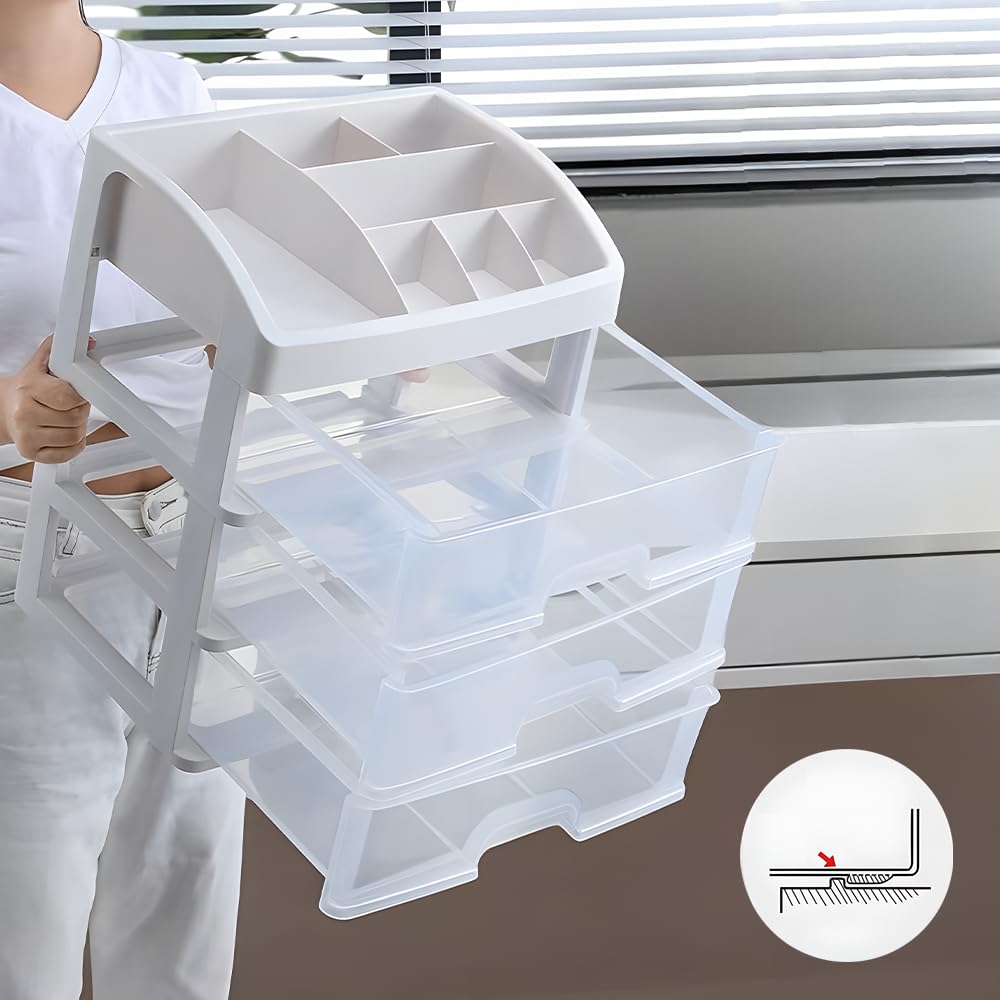 Nenozi Cosmetic Storage Box, White, 3 Large Drawers, 6 Top Compartments, PP Plastic, 11 x 7 x 5.5 in