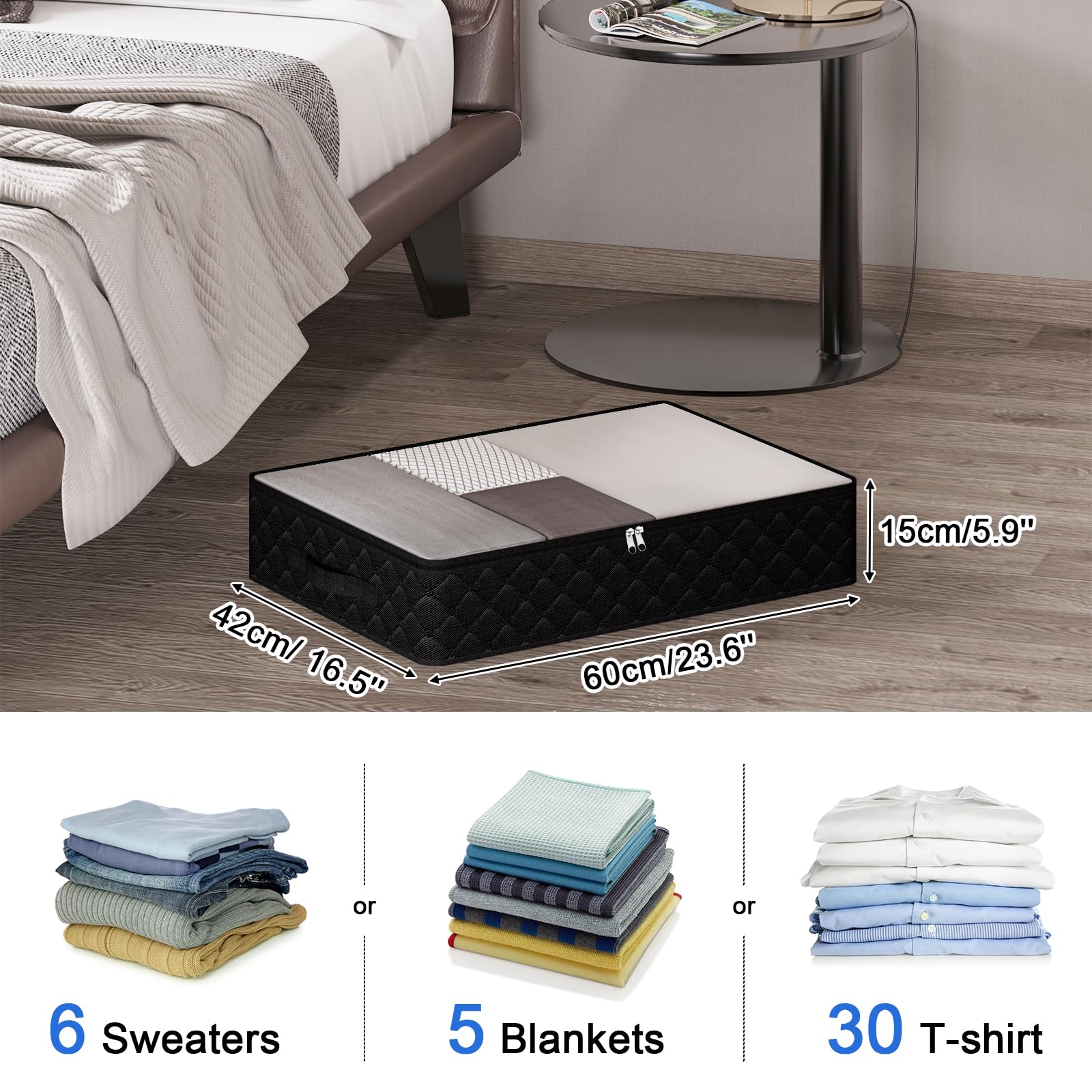 Fixwal Black Underbed Storage Bags with Clear Window and 2 Reinforced Handles Under Bed Storage Containers for Clothing, Bedding, Comforter（6 Pack）