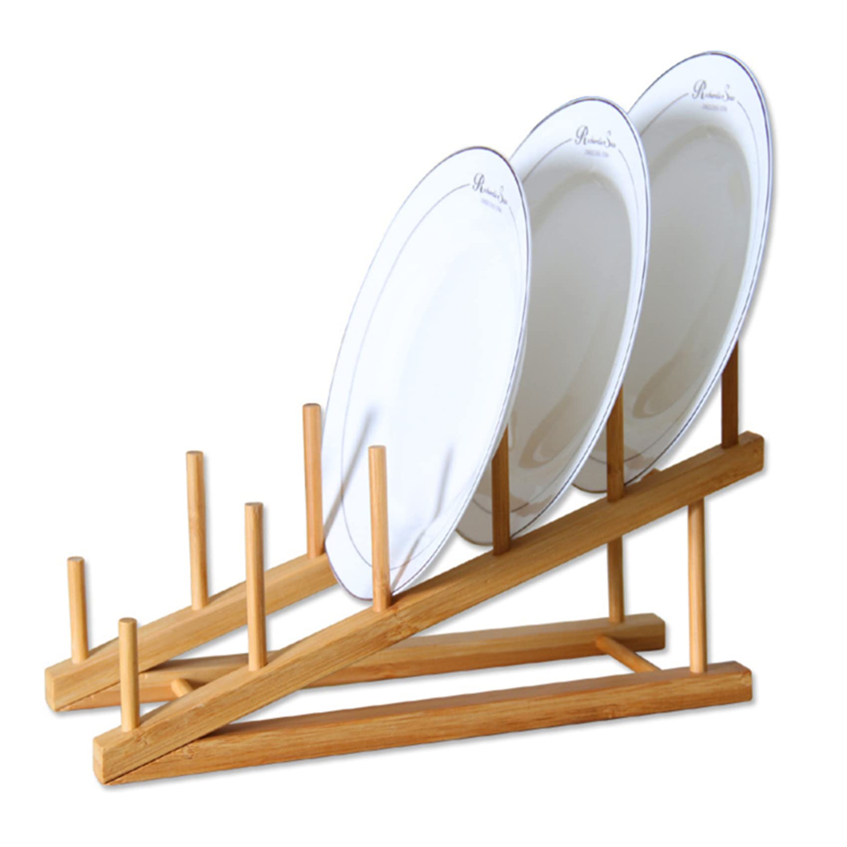 Hsakess Wooden Dish Rack Minimalist Creative Drainage Plate Stand Holder Kitchen Cabinet Organizer for Pot Lid Tableware