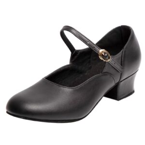 arcliber black character shoes for women suede sole low heel cuban heel dance shoes ankle strap dancing shoes-8us