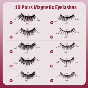 Magnetic Eyelashes Kit ， Crwahie 10 Pair Magnetic Lashes with Eyeliner & Tool, 3D Long Lasting Magnetic Eyelashes Natural Look Reusable Sweatproof False Eyelashes, Easy to Wear, No Glue Needed