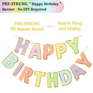 LITAUS, Macaron Happy Birthday Banner - Pre-Strung, 9 ft, No DIY | Birthday Decorations | Happy Birthday Sign for Birthday Decor, Backdrop | Birthday Banner for Women, Kids | Macaron Birthday