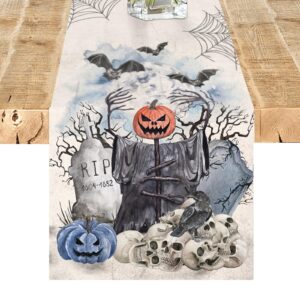 halloween table runner decorations indoor 72 inches long linen farmhouse table runner for home parties decor