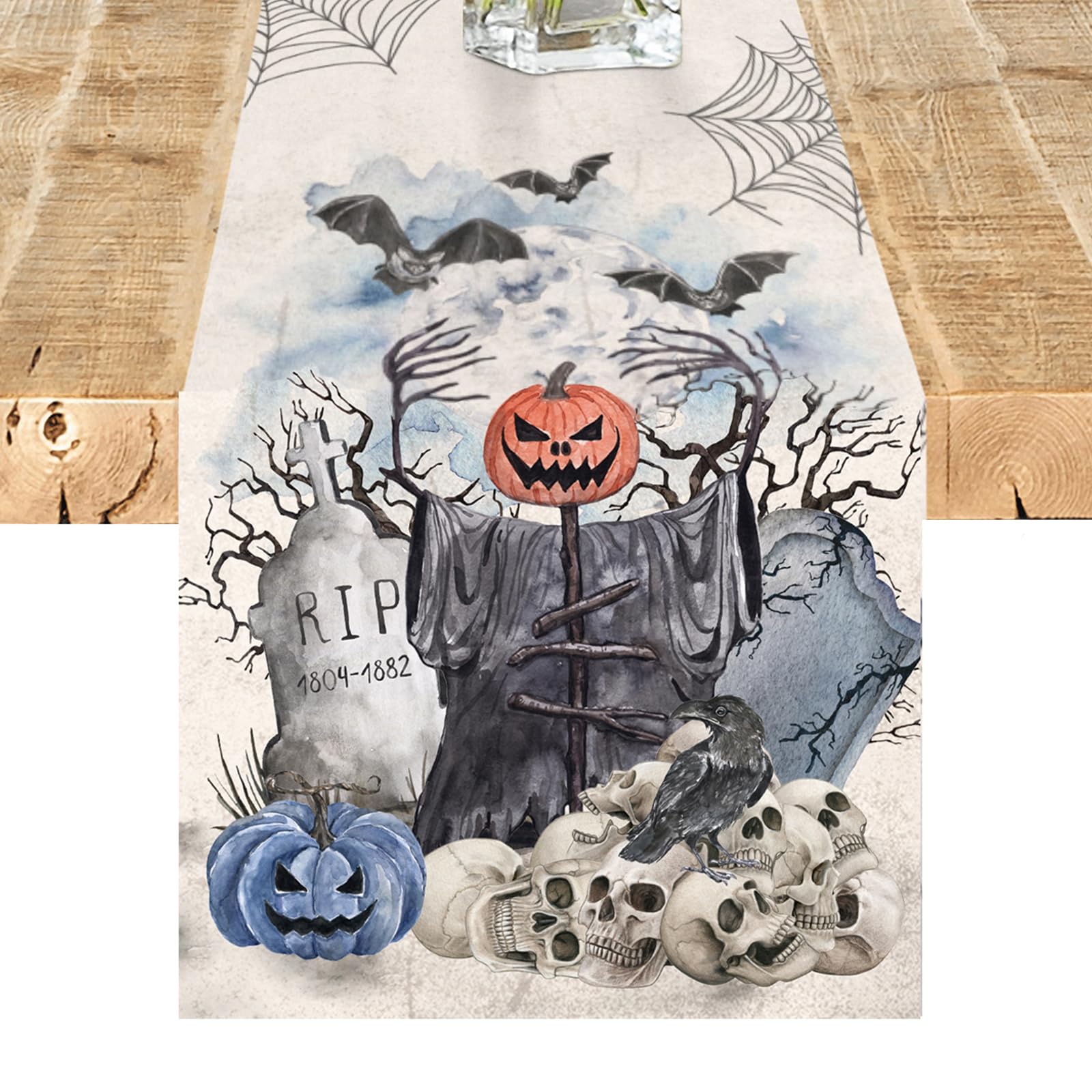 Halloween Table Runner Decorations Indoor 72 Inches Long Linen Farmhouse Table Runner for Home Parties Decor