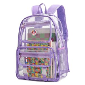 maod clear backpack stadium approved heavy duty for school women men large pvc transparent bookbags with adjustable shoulders (purple)