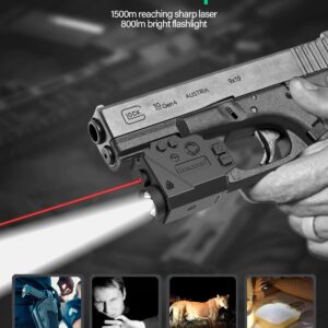 Gmconn Gun Light Red Laser Sight Weapon Pistol Flashlight, 800 Lumen LED Flashlight with Red Beam for Glock