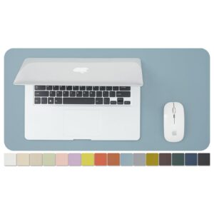 compact leather desk mat - small non-slip pu desk pad for office and home - desk organization and accessories - ideal for large mouse pad and small desk mats on top of desks (light blue,23.6"x 11.8")