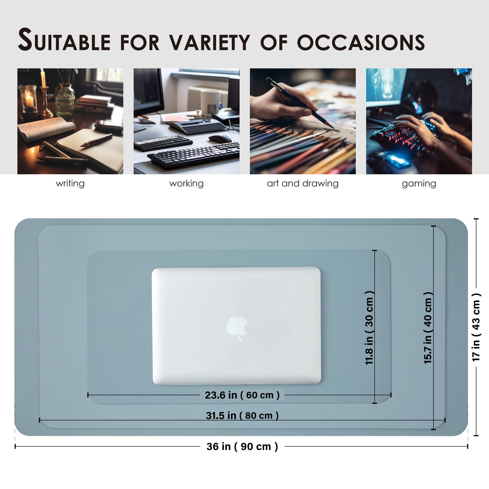 Compact Leather Desk Mat - Small Non-Slip PU Desk Pad for Office and Home - Desk Organization and Accessories - Ideal for Large Mouse Pad and Small Desk Mats on Top of Desks (Light Blue,23.6"x 11.8")