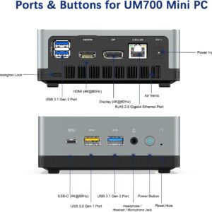 MINISFORUM Mini PC AMD Ryzen 7 3750H UM700|16 GB RAM 256GB PCIe SSD Mini Desktop Computer with Radeon RX Vega 10 Graphics | Dual WiFi BT 5.1 | HDMI/Display/USB-C | 1 X RJ45 | 5X USB Port