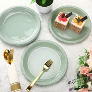 Dandat 36 Pcs Sage Green Plastic Plates 9 Inch Disposable Green Plates Sage Green Plates Round Dinner Dessert Plates for Birthday Wedding Bridal Shower Baby Shower Graduation Party