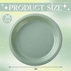 Dandat 36 Pcs Sage Green Plastic Plates 9 Inch Disposable Green Plates Sage Green Plates Round Dinner Dessert Plates for Birthday Wedding Bridal Shower Baby Shower Graduation Party