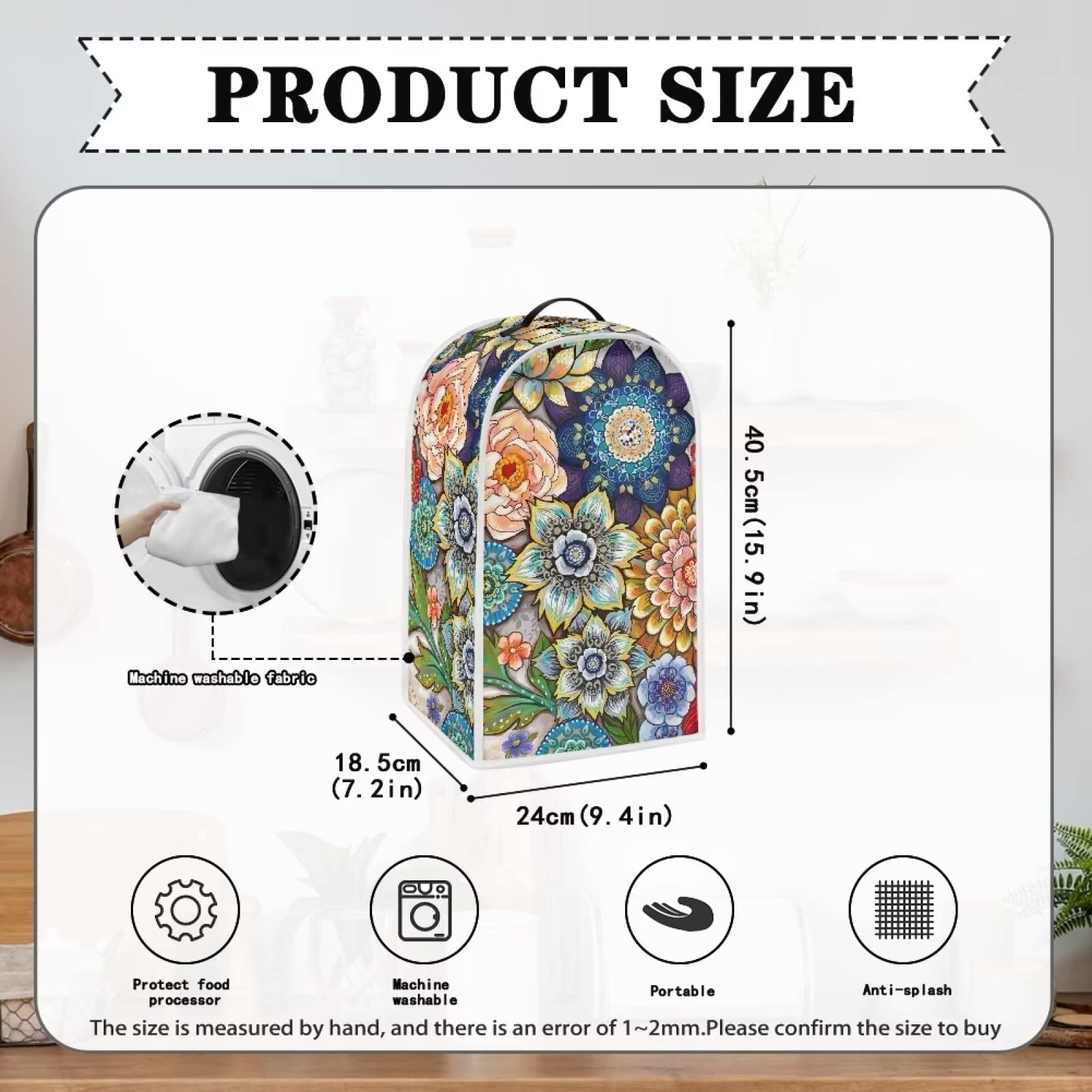 HUISEFOR Blender Covers Kitchen Appliance Dustproof Cover with Handle, Washable Kitchen Universal Food Processor Juicer Coffee Maker Cover, Vintage Mandala Flower