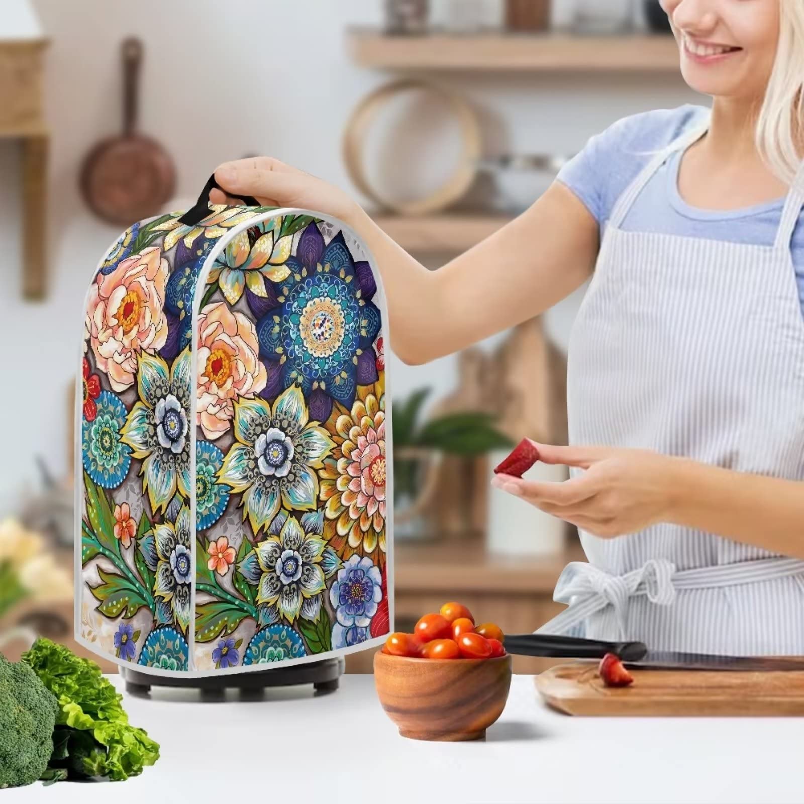 HUISEFOR Blender Covers Kitchen Appliance Dustproof Cover with Handle, Washable Kitchen Universal Food Processor Juicer Coffee Maker Cover, Vintage Mandala Flower