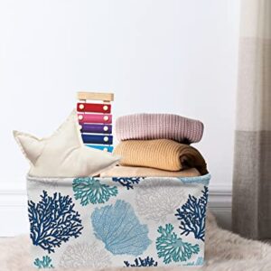 Blue Teal Coral Storage Basket Waterproof Cube Storage Bin Organizer with Handles, Summer Beach Coastal Modern Geometric Collapsible Storage Cubes Bins for Clothes Books Toys 15"x11"x9.5" 2 Pcs