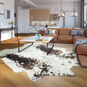 b benron modern cowhide rug faux cow rug for living room 5.3x6.2ft animal rug white and brown cow hide rug large cow print rug non slip area rug industry style western rugs