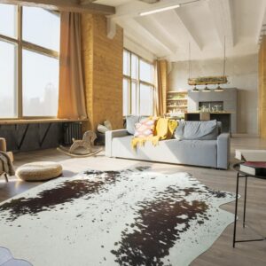 B BENRON Modern Cowhide Rug Faux Cow Rug for Living Room 5.3x6.2ft Animal Rug White and Brown Cow Hide Rug Large Cow Print Rug Non Slip Area Rug Industry Style Western Rugs