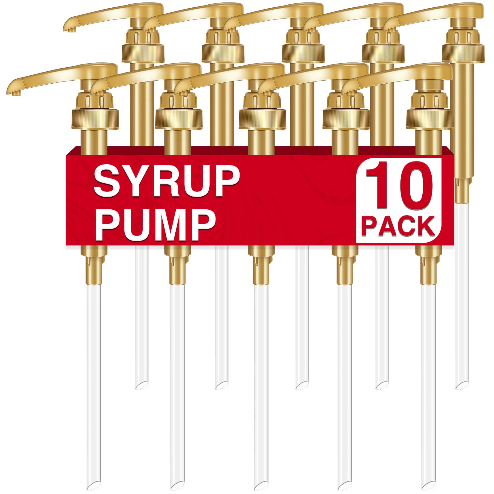 10Pcs Gold Squirt Syrup Pump, Coffee Syrup Pump Dispenser Coffee Syrup Bottle 750ml 25.4oz Syrup Pump for Kitchen Dinning Bar Accessories