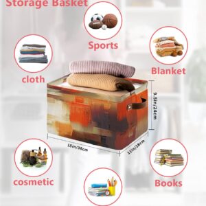 Burnt Orange Storage Basket Waterproof Cube Storage Bin Organizer with Handles, Modern Geometric Oil Painting Abstract Art Collapsible Storage Cubes Bins for Clothes Books Toys 15"x11"x9.5" 1 Pcs