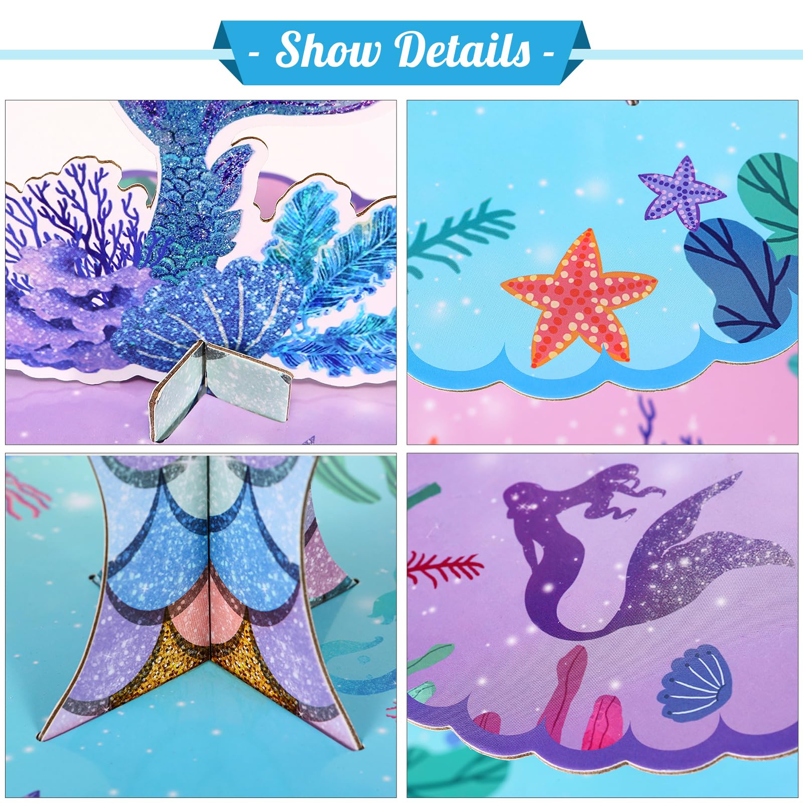 BACUTHY 2 Pack Mermaid Cupcake Stand Birthday Party Decorations, Under The Sea Supplies Favors with Mermaid Tail Toppers for Little Girl, Baby Shower