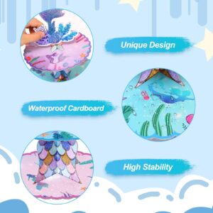 BACUTHY 2 Pack Mermaid Cupcake Stand Birthday Party Decorations, Under The Sea Supplies Favors with Mermaid Tail Toppers for Little Girl, Baby Shower