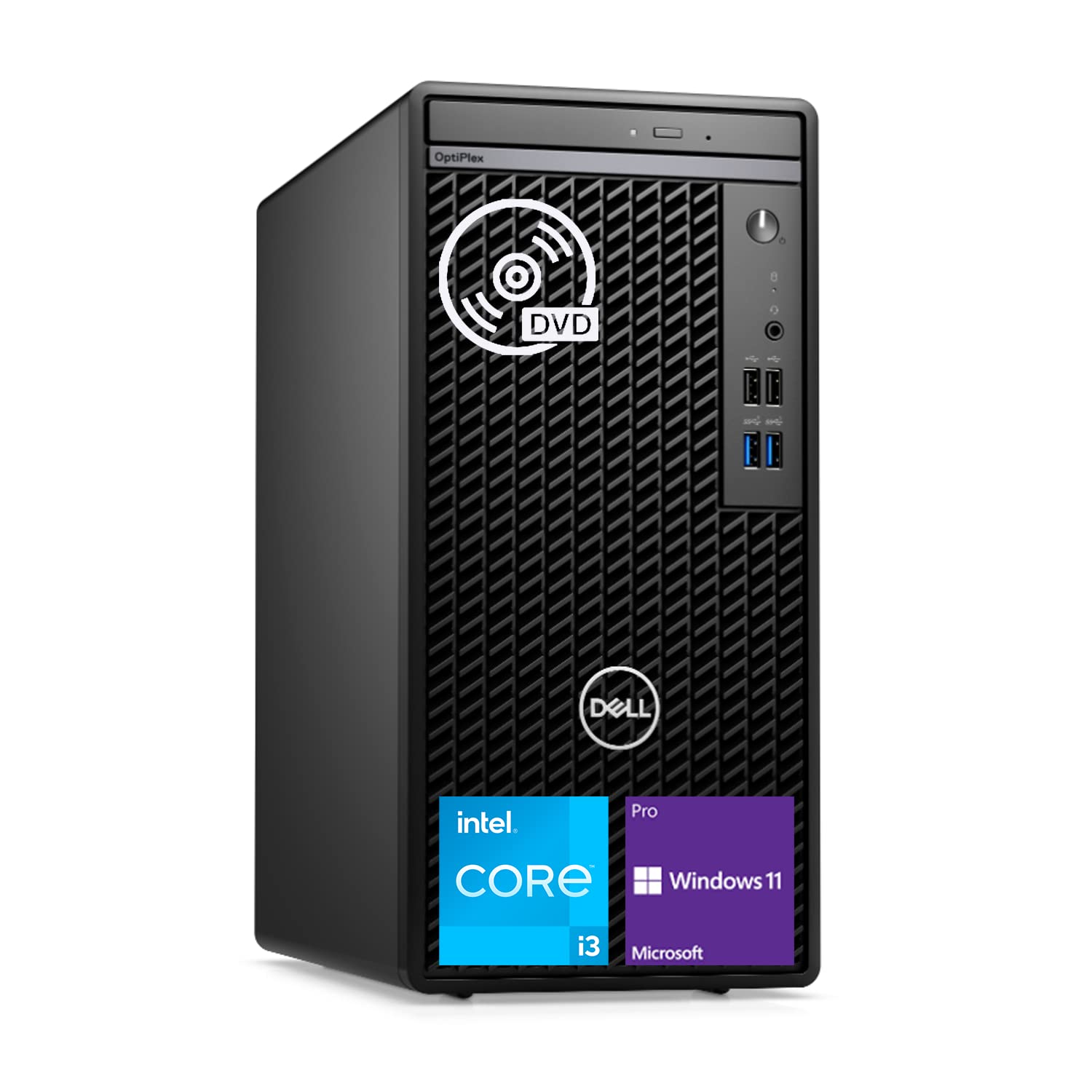 Dell OptiPlex 3000 Tower Business Desktop, 12th Gen Intel Core i3-12100 (Beats i5-10500), 16GB RAM, 1TB SSD, Wi-Fi, HDMI, RJ-45, DVD-RW, Windows 11 Pro, Black, Wired Keyboard & Mouse