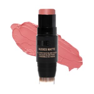 nudestix nudies matte cream blush stick 3-in-1 all over face color - blush stick for cheeks eyes and lips - cream blush for cheeks w/blending brush (naughty n' spice)