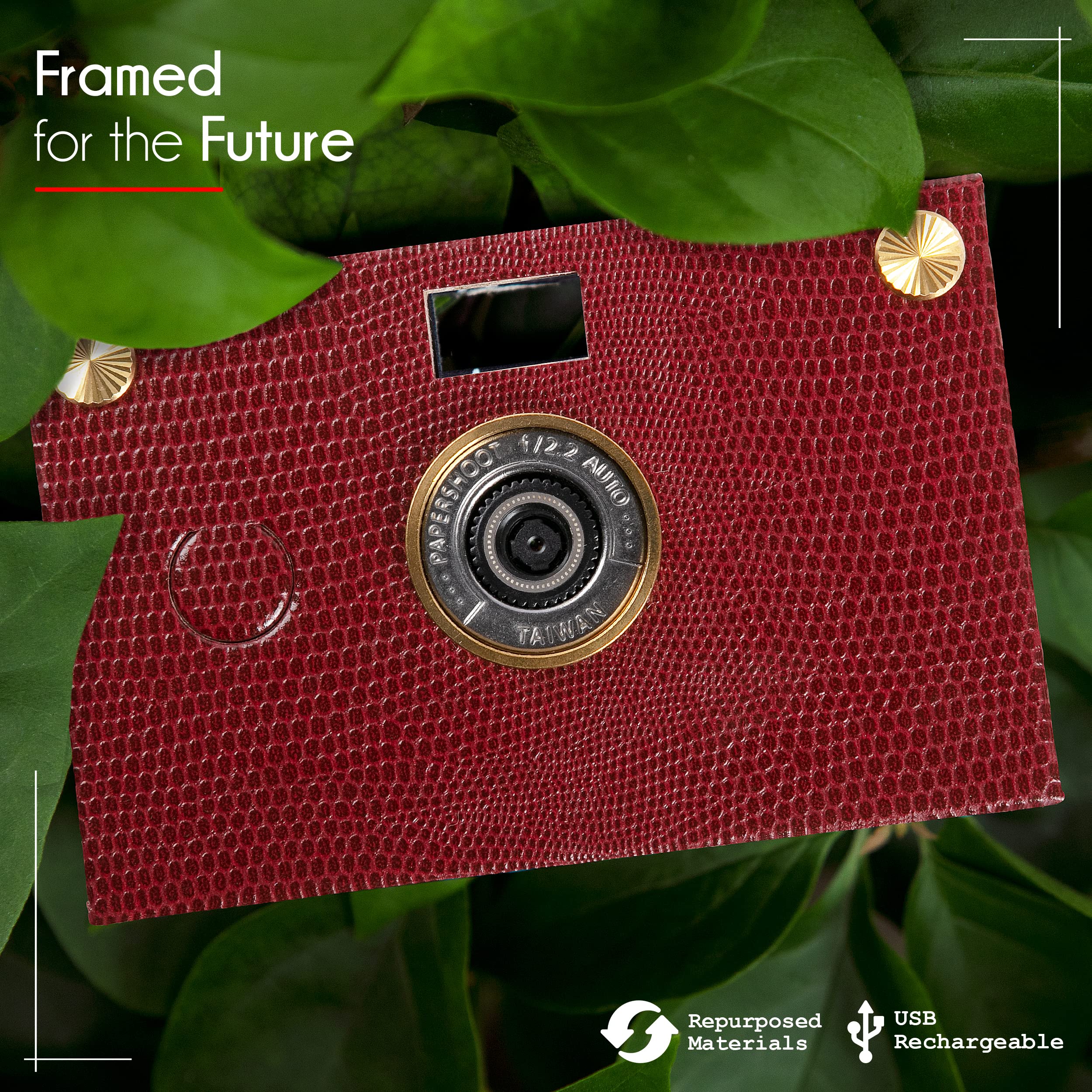 Paper Shoot Camera - 18MP Compact Digital Papershoot Camera Gift for Kid with Four Filters, 10 Sec Video & Timelapse - Includes: 32GB SD Card, 2 Effect Lens & Camera Case - Leather Red