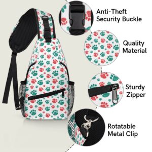 Mularoka Polka Dots Paw Sling Bag Crossbody Sling Backpack for Women Men, Pawprints Travel Hiking Chest Bag Daypack Small Cross Body Sling Bags