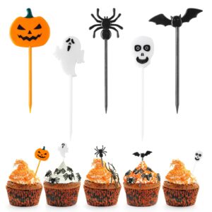 glyinnhe 50pcs halloween picks cupcake toppers plastic halloween toothpicks halloween cupcake food cocktail appetizer picks for halloween baby shower birthday wedding party supply