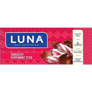 LUNA Bar - Chocolate Peppermint Stick - Gluten-Free - Non-GMO - 7-9g Protein - Made with Organic Oats - Low Glycemic - Whole Nutrition Snack Bars - 1.69 oz. (12 Pack)