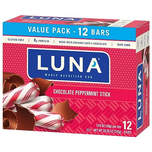 LUNA Bar - Chocolate Peppermint Stick - Gluten-Free - Non-GMO - 7-9g Protein - Made with Organic Oats - Low Glycemic - Whole Nutrition Snack Bars - 1.69 oz. (12 Pack)