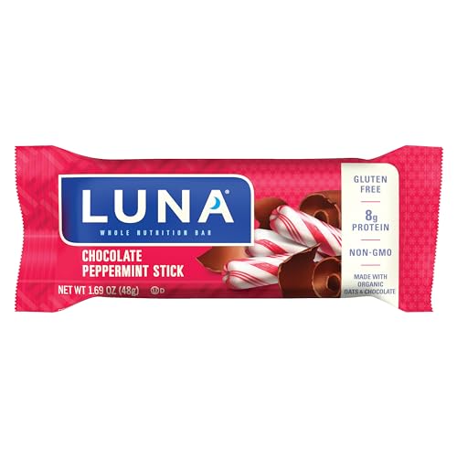 LUNA Bar - Chocolate Peppermint Stick - Gluten-Free - Non-GMO - 7-9g Protein - Made with Organic Oats - Low Glycemic - Whole Nutrition Snack Bars - 1.69 oz. (12 Pack)