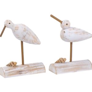 The Bridge Collection Rustic Whitewashed Carved Sea Bird Figures - Set of 2 - Wooden Bird Sculpture Set - Table Top Beach Decor for Nautical, Coastal Decor - Oceanside Decor Accents for Home