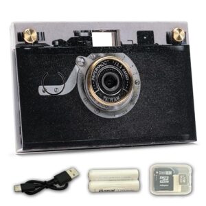 paper shoot camera - 18mp compact digital papershoot camera gift for kid with four filters, 10 sec video & timelapse - includes: 32gb sd card, 2 batteries & camera case - vintage 1925