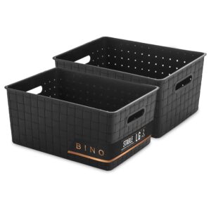 bino | plastic storage baskets large - black | the stable collection | multi-use storage | rectangular cabinet organizer | baskets for organizing with handles | home office organization and storage