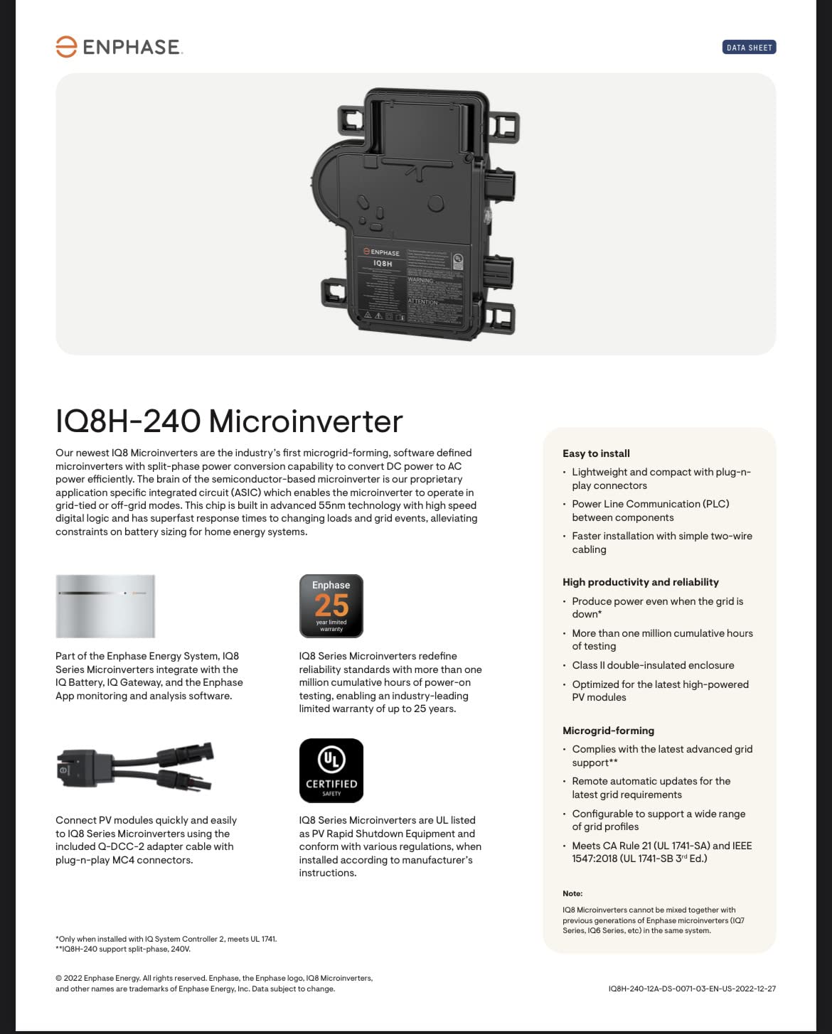 ENPHASE IQ8H Microinverter (MC4)