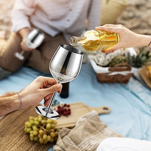 Stainless Steel Wine Glass - 18 oz – Includes 4 Accessories Wine Opener, Wine Pourer, Wine Ring and Corkscrew – Unbreakable - Metallic Wine Glasses - Stainless Steel Goblet – For All Occasions