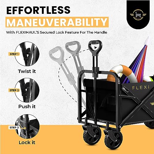 FLEXIHAUL: Collapsible Foldable Wagon cart. Perfect as a Garden Cart, Grocery Cart, Beach cart, Shopping cart All Terrain Wheels. No Assembly Required!