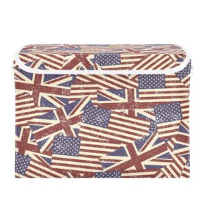 vnurnrn collapsible storage bin with lid (british usa flag), foldable storage basket cube for clothes toys 16.5×12.6×11.8 inches