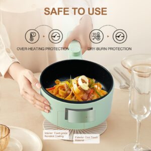 HYTRIC Hot Pot Electric, 1.5L Portable Non-stick Frying Pan, Electric Cooker for Steak, Egg, Pasta, Ramen Cooker with Dual Power Control, Mini Electric Pot for Office, Dorm Room Essential, Green